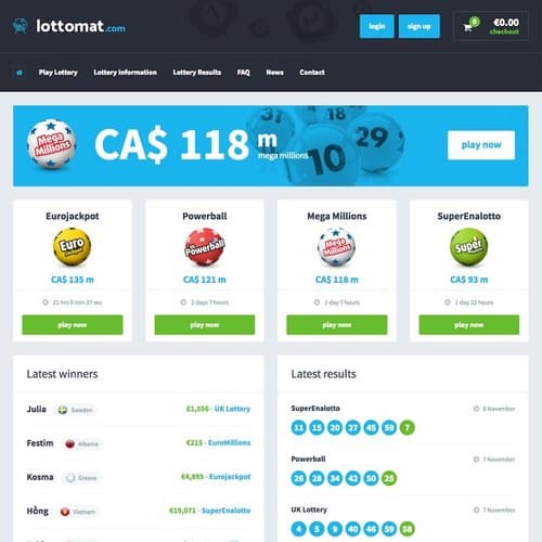 Captura de pantalla de la página de inicio de LottoMat.com